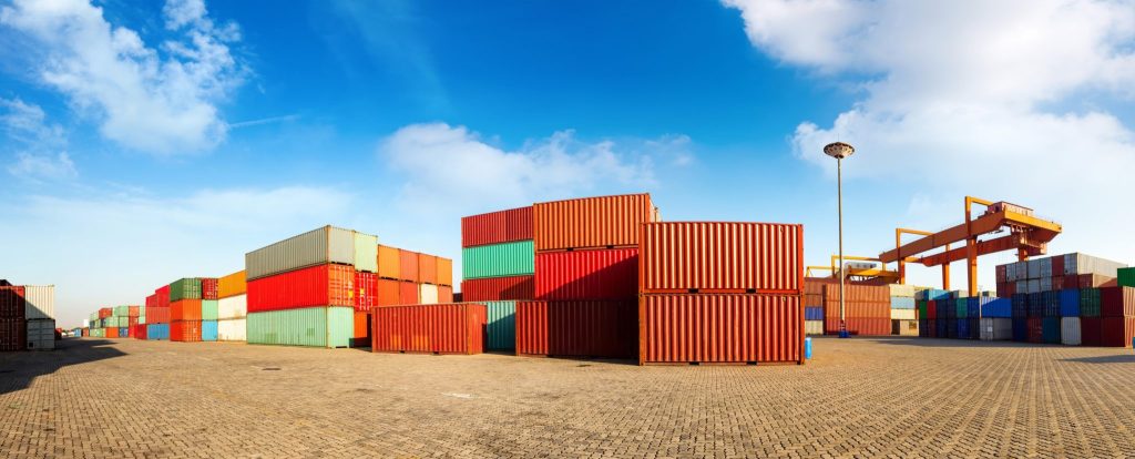 Freight containers on the ground